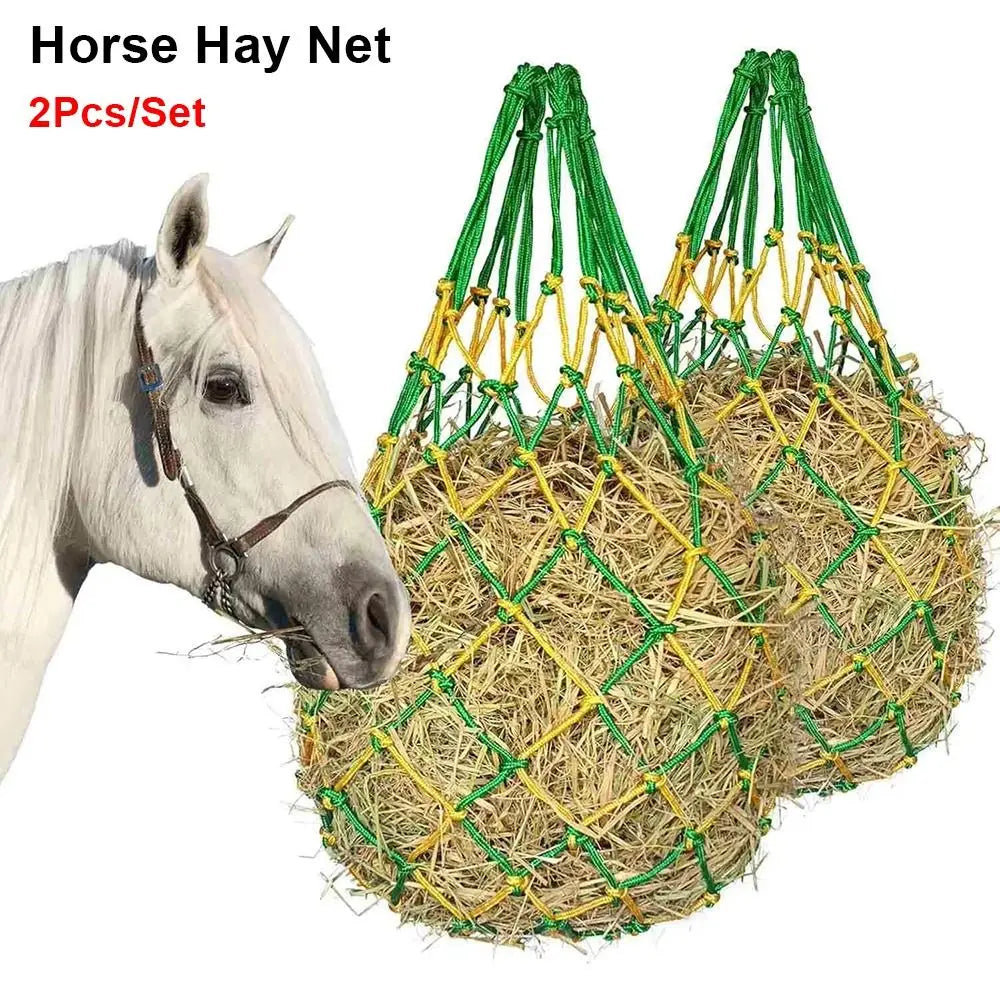 2-Piece Horse Slow-Feed Hay Net, 40-Inch Large-Capacity Hanging Hay Feeder Bag, Polyester Hay Bag for Horses, Equestrian Stable Accessory