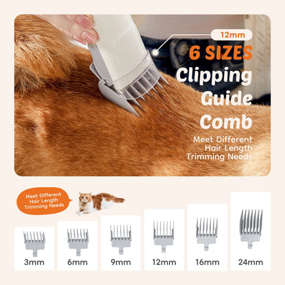 2.5L Pet Grooming Vacuum Kit, Cordless Low-Noise Clippers, 3 Suction Modes & 5 Tools