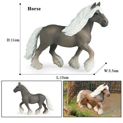 Oenux Realistic Horse Figurine, Forest Wild Steed Farm Animal Model, PVC Action Figure Toy, Haflinger and Ferghana Horse Collectible for Kids