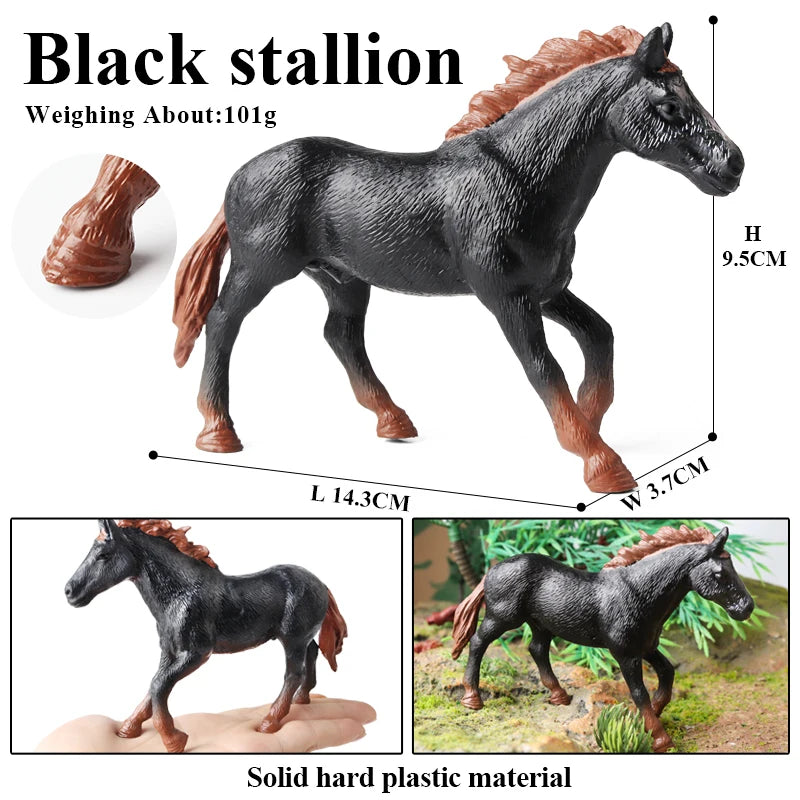 Oenux Realistic Horse Figurine, Forest Wild Steed Farm Animal Model, PVC Action Figure Toy, Haflinger and Ferghana Horse Collectible for Kids