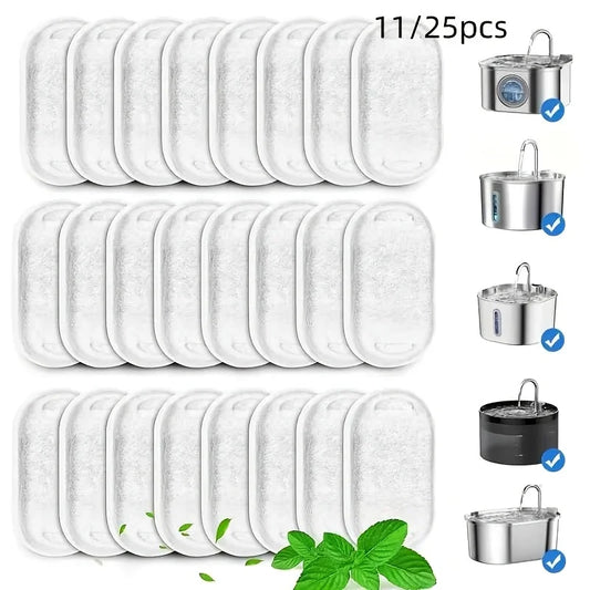 11/25-Pack Activated Carbon Pet Water Fountain Filters, Multi-Model Replacement Filters for Cats & Dogs