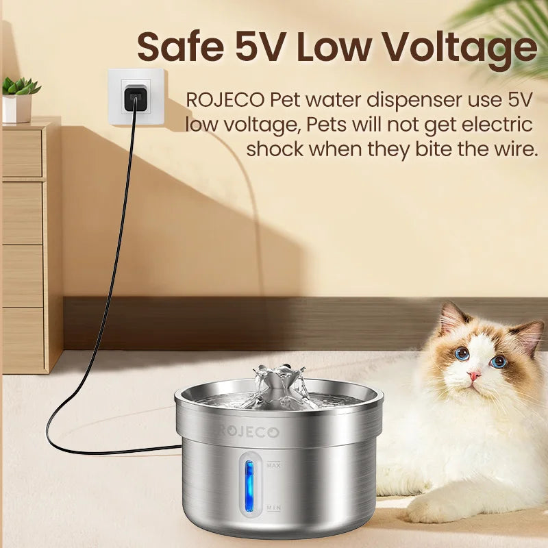 Stainless Steel Automatic Pet Water Fountain, Smart Cat & Dog Drinking Dispenser