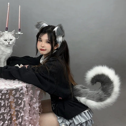 Halloween Dog Ear & Tail Costume Set, Plush Animal Cosplay Accessories