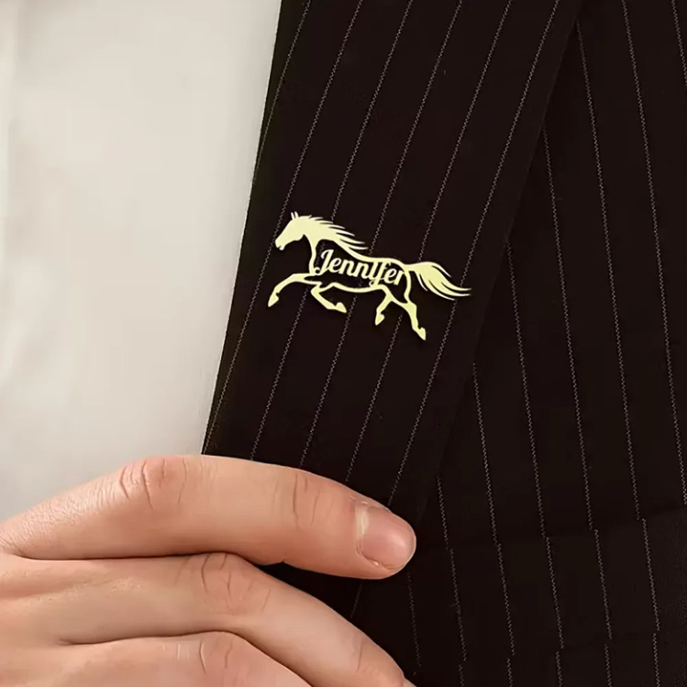 Custom Fierce Horse Brooch – Stainless Steel Engraved Lapel Pin for Men & Women Horse Lovers