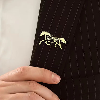 Custom Fierce Horse Brooch – Stainless Steel Engraved Lapel Pin for Men & Women Horse Lovers