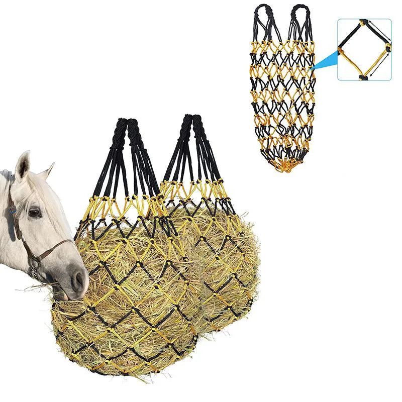 2 Pack Heavy-Duty Horse Hay Net Bags – 2" Hole Slow Feeder with Adjustable Drawstring