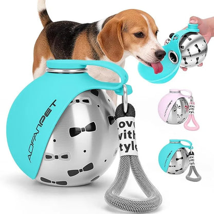 Stainless Steel Dog Water Bottle, No-Spill Travel Bowl for Walking & Hiking