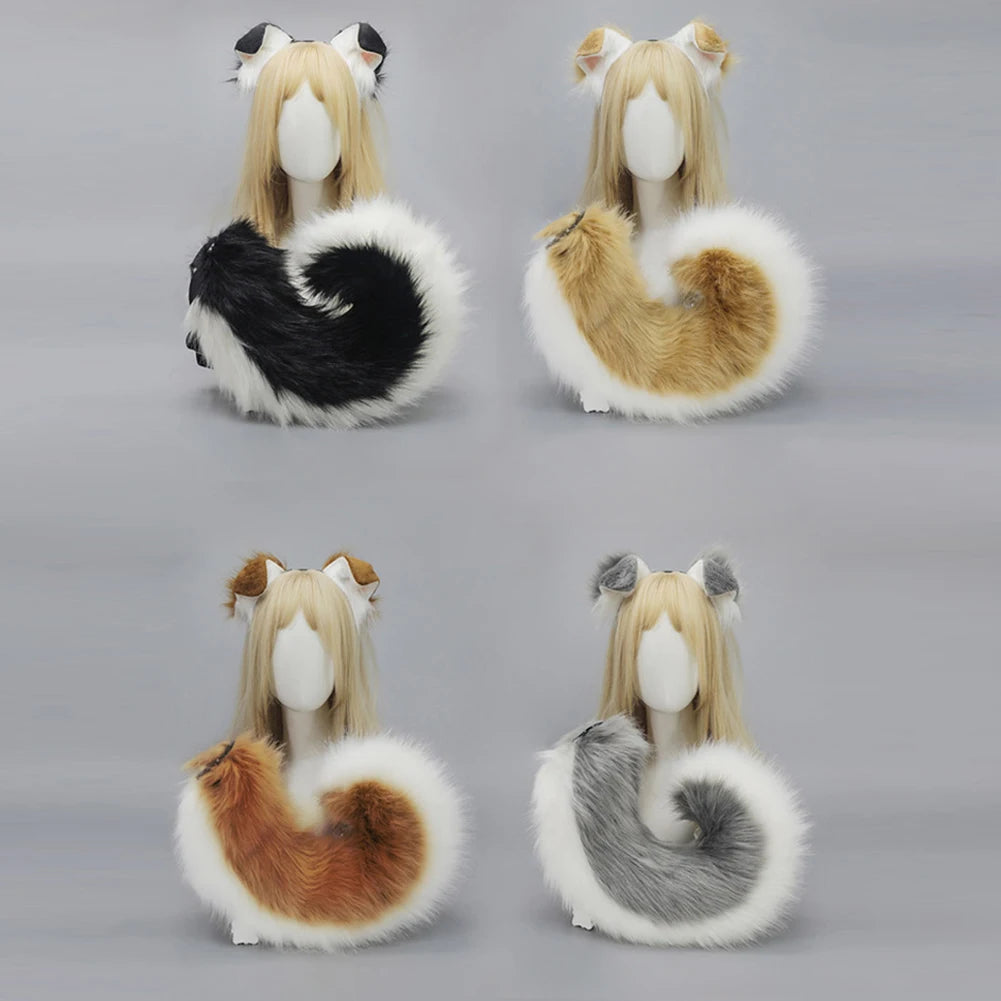 Halloween Dog Ear & Tail Costume Set, Plush Animal Cosplay Accessories