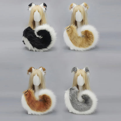 Halloween Dog Ear & Tail Costume Set, Plush Animal Cosplay Accessories