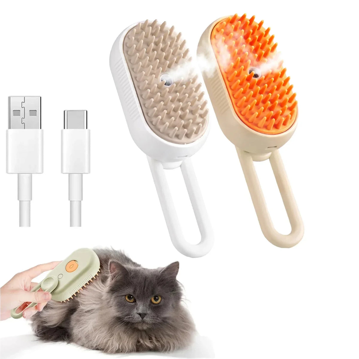 3-in-1 Steam Pet Grooming Brush – Spray Massage Comb for Detangling & Hair Removal (Cats & Dogs)