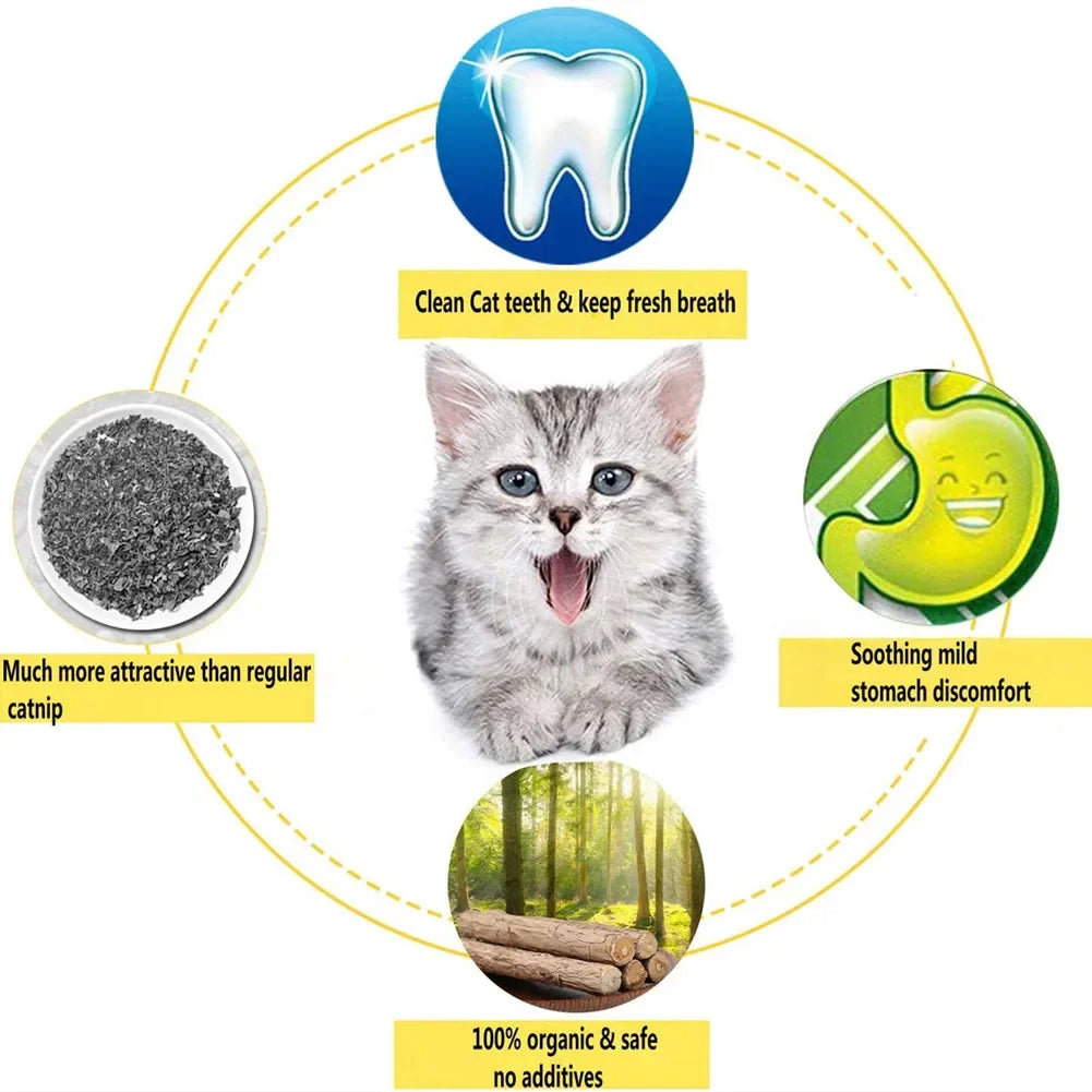 15-Pack Natural Matatabi (Silvervine) Cat Chew Sticks – Dental Cleaning & Teeth Care Catnip Toys