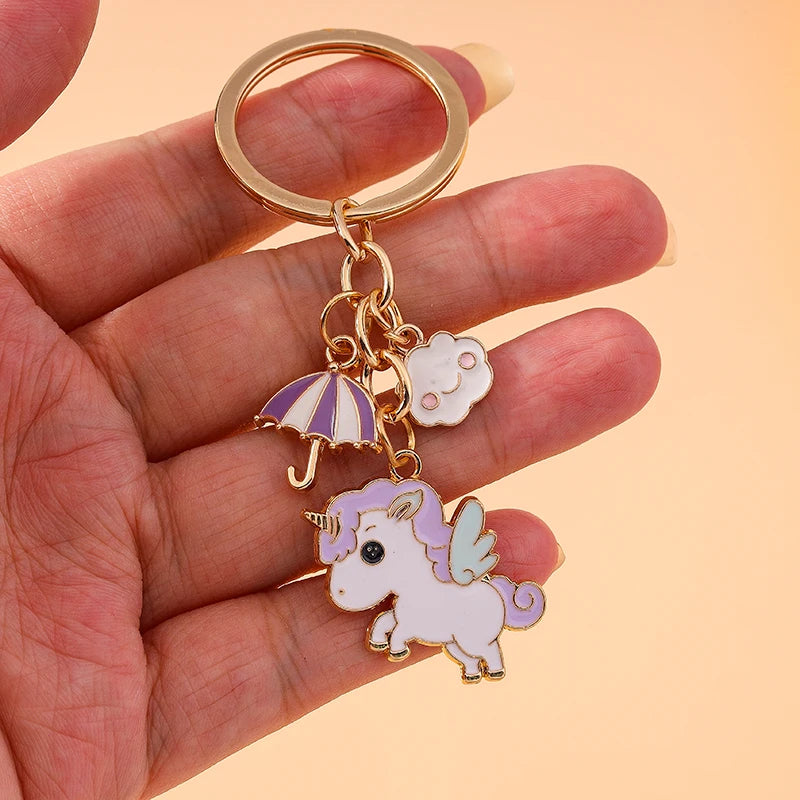 Enamel Horse Unicorn Keychain, Cute Animal Key Ring Pendant, Car Key Holder, Handbag Accessory, DIY Jewelry Gift for Women and Girls