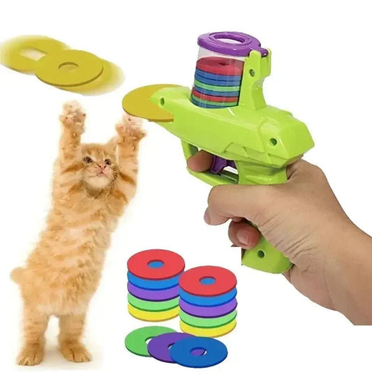 Pet Toy Launcher with Colorful Flying Discs – Interactive Chase Toy for Dogs, Cats & Kittens (Indoor & Outdoor)
