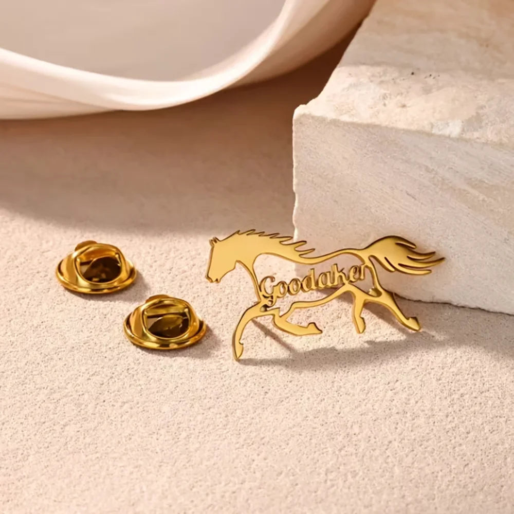 Custom Fierce Horse Brooch – Stainless Steel Engraved Lapel Pin for Men & Women Horse Lovers