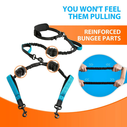 Shock-Absorbing Double Dog Leash – Elastic Buffer Hands-Free Running Lead for Small & Large Dogs