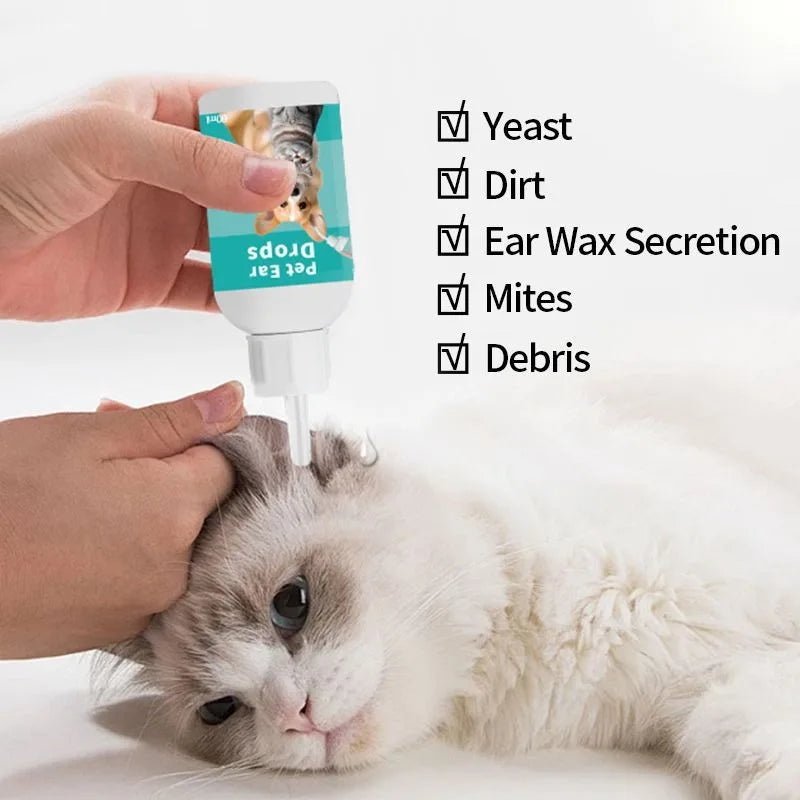Pet Ear Cleaning Solution, Ear Mite Care for Cats & Dogs, Gentle Ear Wash