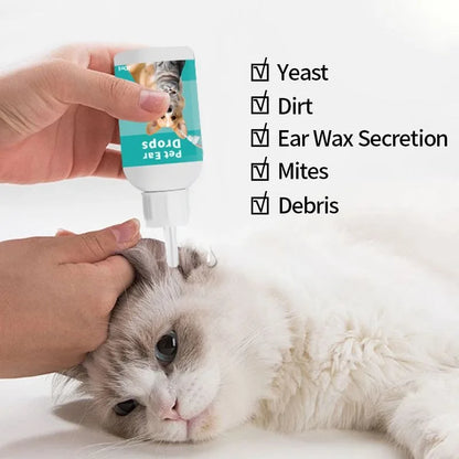 Pet Ear Cleaning Solution, Ear Mite Care for Cats & Dogs, Gentle Ear Wash