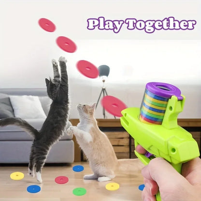 Pet Toy Launcher with Colorful Flying Discs – Interactive Chase Toy for Dogs, Cats & Kittens (Indoor & Outdoor)