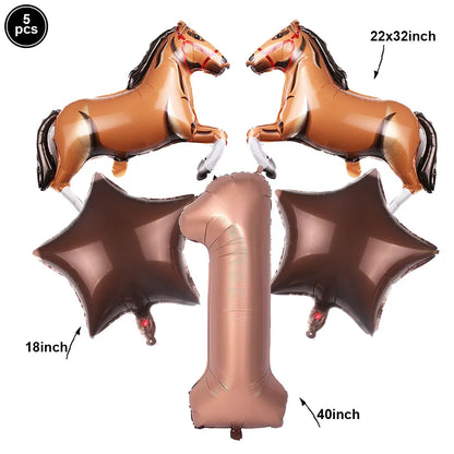 Horse Balloon Set, 30-Inch Horse-Shaped Balloons, 40-Inch Number Balloon and Star Balloons, Horse Racing-Themed Birthday Party Decorations