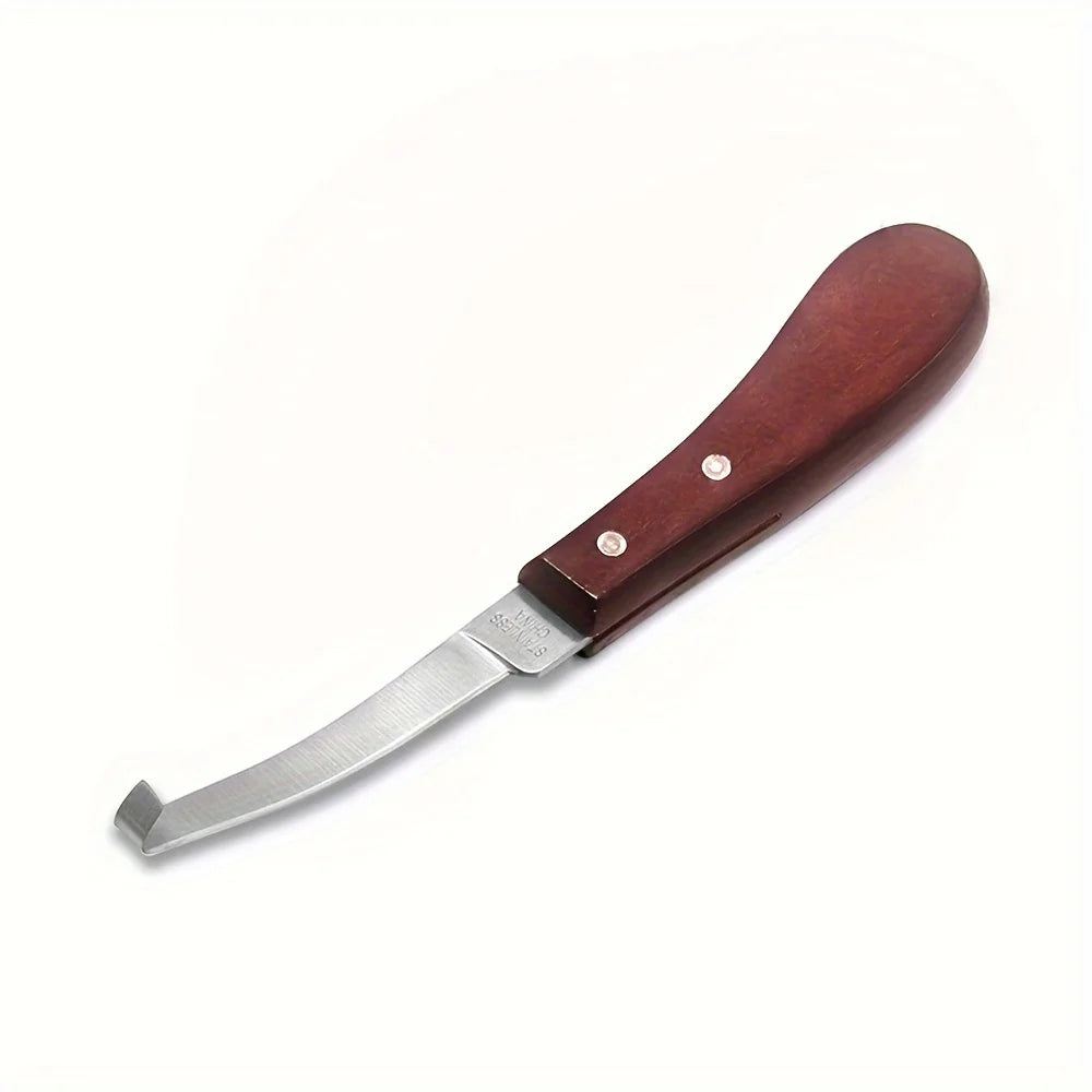 Double-Edge Horse Hoof Trimming Knife – Stainless Steel Farrier Tool with Wooden Handle