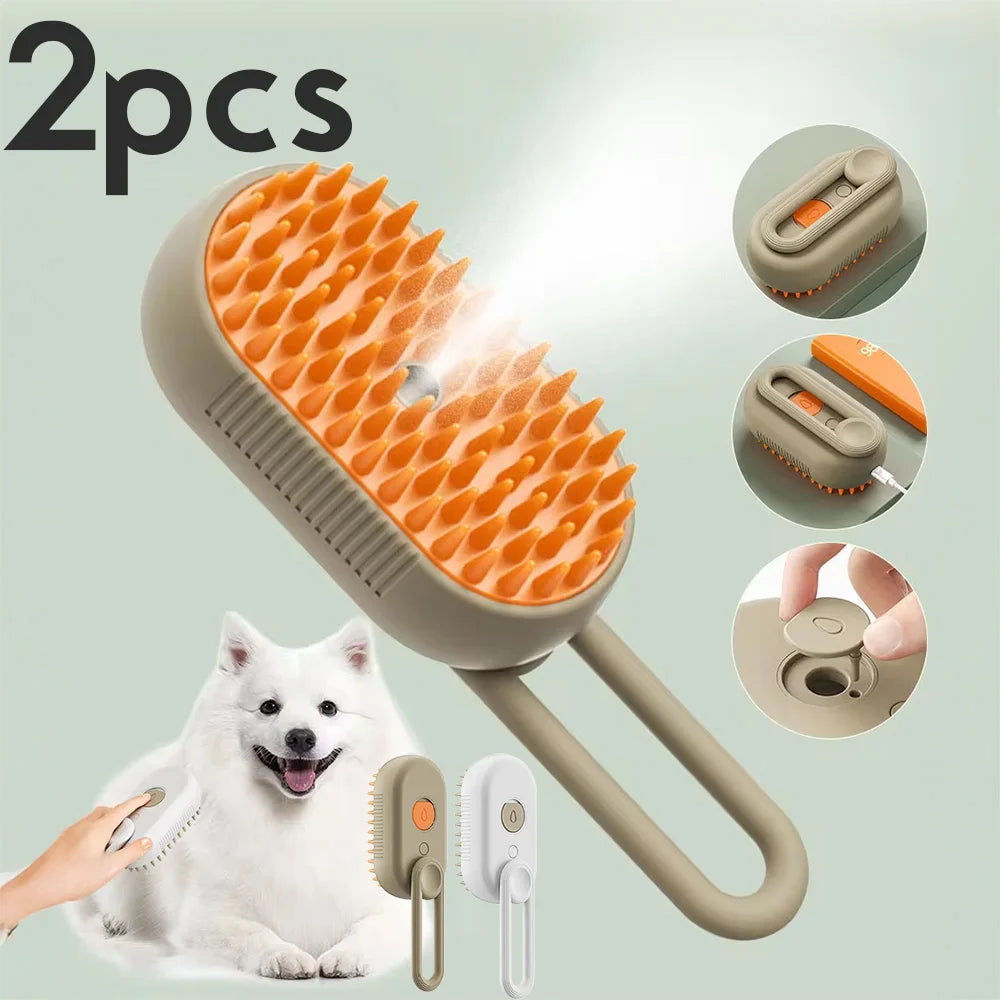 3-in-1 Steam Pet Grooming Brush – Spray Massage Comb for Detangling & Hair Removal (Cats & Dogs)