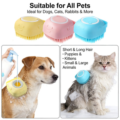 2-In-1 Silicone Pet Bath Brush with Shampoo Dispenser – Gentle Massage Grooming Tool