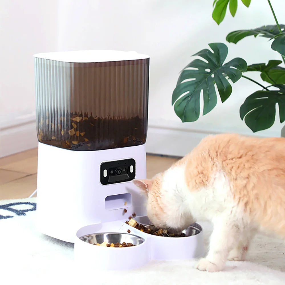 5L Smart Automatic Cat Feeder with Camera – Dual Bowl WiFi Pet Food Dispenser with Voice Recorder for Cats & Dogs