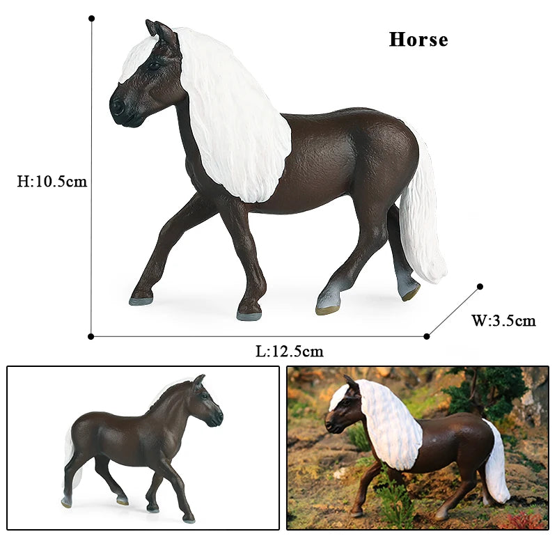 Oenux Realistic Horse Figurine, Forest Wild Steed Farm Animal Model, PVC Action Figure Toy, Haflinger and Ferghana Horse Collectible for Kids