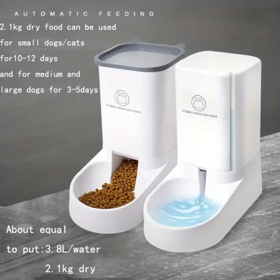 Automatic Pet Feeder & Water Dispenser Set – Large Capacity Gravity Bowls for Dogs & Cats