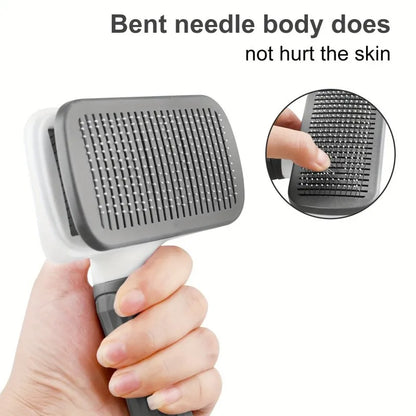 Self-Cleaning Slicker Brush for Dogs & Cats – Bent Needle Massage Comb with One-Click Hair Removal