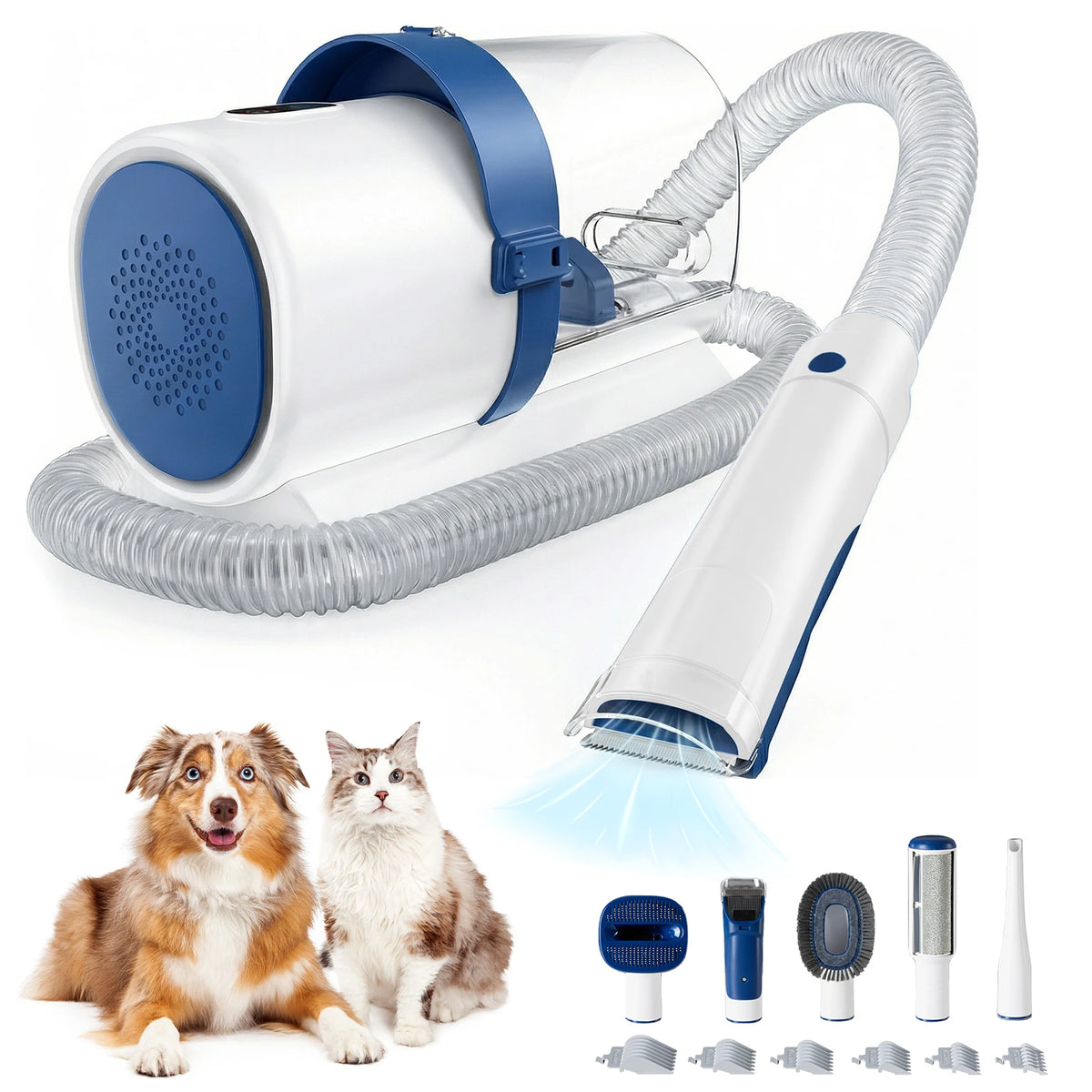 2.5L Pet Grooming Vacuum Kit, Cordless Low-Noise Clippers, 3 Suction Modes & 5 Tools