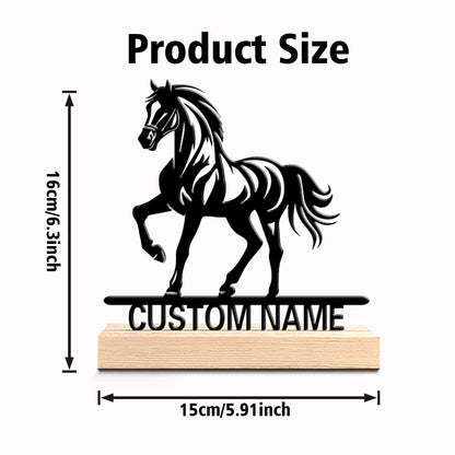 Personalized Horse Metal Statue with Wooden Base – Custom Desktop Sculpture Gift for Horse Lovers