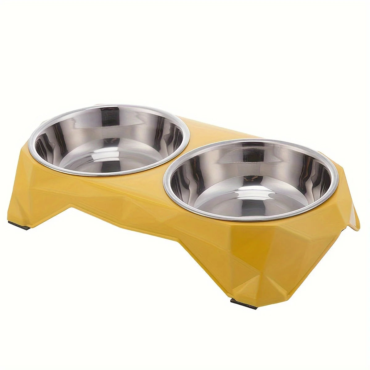 Stainless Steel Double Pet Bowl – Diamond Pattern Non-Slip Food & Water Feeder for Dogs & Cats