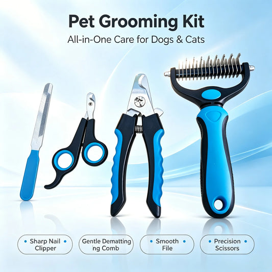 Pet Grooming & Cleaning Kit – Nail Clippers, Detangling Comb, Nail File & Essential Grooming Tools for Cats & Dogs