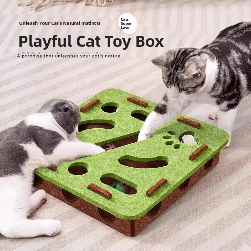 Cat Puzzle Toy Felt Box – Interactive Indoor Hunting & Exercise Toy with Ball for Cats