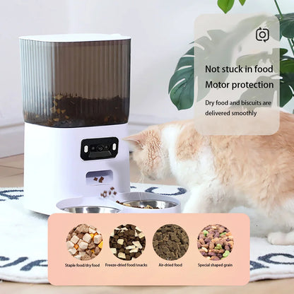 5L Smart Automatic Cat Feeder with Camera – Dual Bowl WiFi Pet Food Dispenser with Voice Recorder for Cats & Dogs