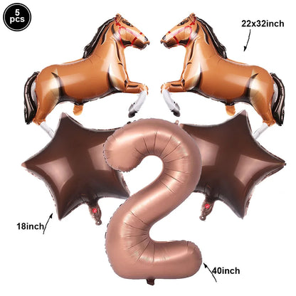 Horse Balloon Set, 30-Inch Horse-Shaped Balloons, 40-Inch Number Balloon and Star Balloons, Horse Racing-Themed Birthday Party Decorations