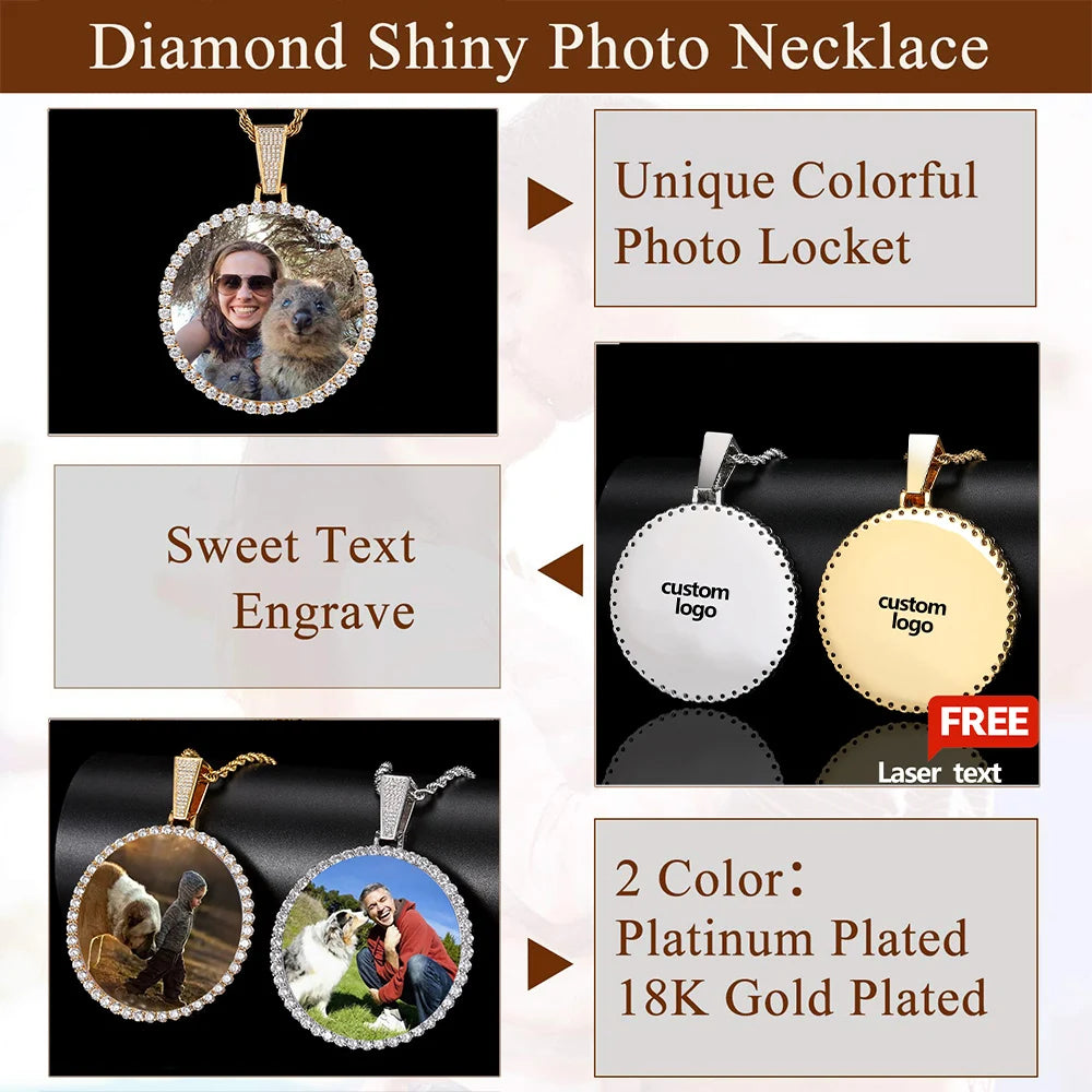 ESKEEM Big Circle Photo Medallion Pendant Necklace – Iced Out Hip Hop Memory Picture Jewelry Gift