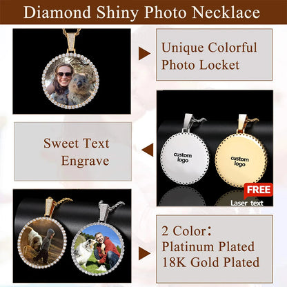 ESKEEM Big Circle Photo Medallion Pendant Necklace – Iced Out Hip Hop Memory Picture Jewelry Gift
