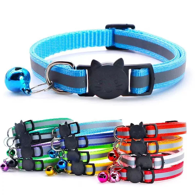 Reflective Adjustable Cat Collar with Bell – Safety Collar for Cats & Small Dogs