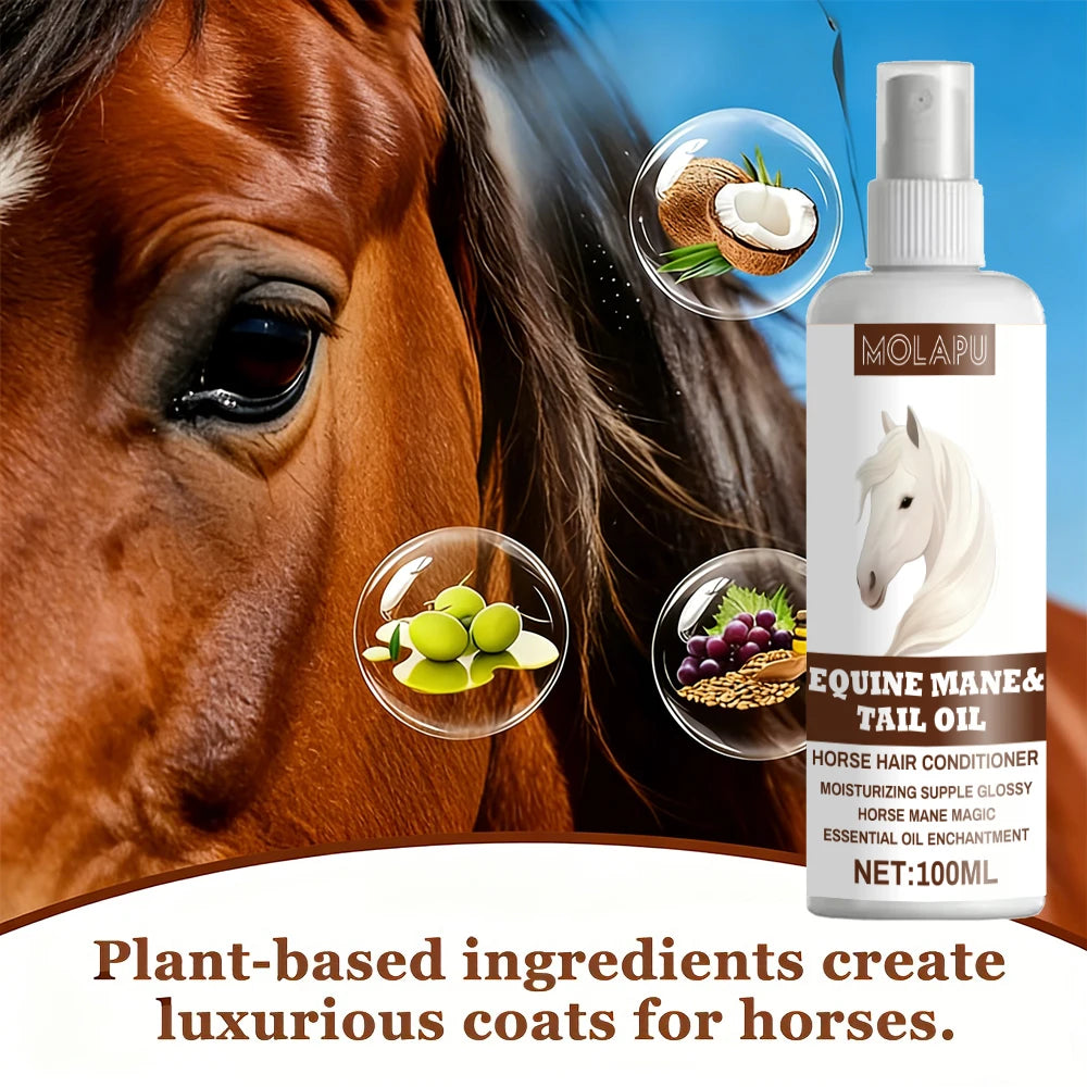Horse Hair Care Oil, 100ml Mane & Tail Conditioner, Natural Shine-Enhancing and Dust-Resistant Grooming Oil, Portable Equestrian Grooming Supply