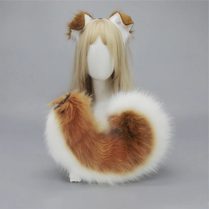 Halloween Dog Ear & Tail Costume Set, Plush Animal Cosplay Accessories