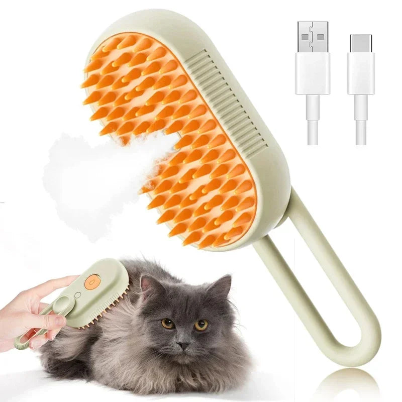 3-in-1 Steam Pet Grooming Brush – Spray Massage Comb for Detangling & Hair Removal (Cats & Dogs)