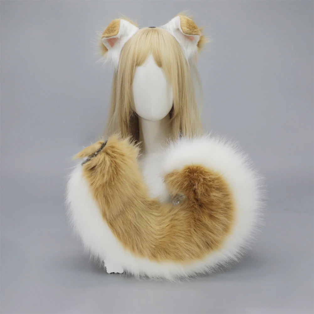 Halloween Dog Ear & Tail Costume Set, Plush Animal Cosplay Accessories