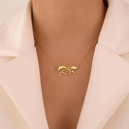 Custom Galloping Horse Name Necklace – Gold Stainless Steel Personalized Animal Pendant for Women & Men