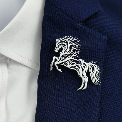 Horse Brooch, Stainless Steel Animal Lapel Pin with Tree Design, Fashion Suit and Clothing Badge, Handbag Accessory, Gift for Friends