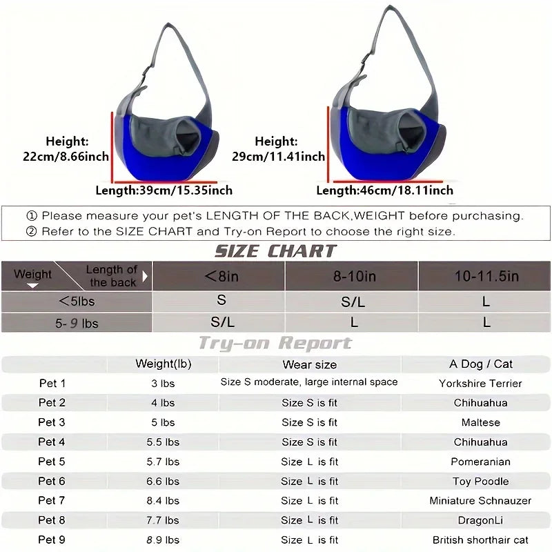 Dog & Cat Sling Carrier, Breathable Mesh Crossbody Backpack for Hiking & Travel