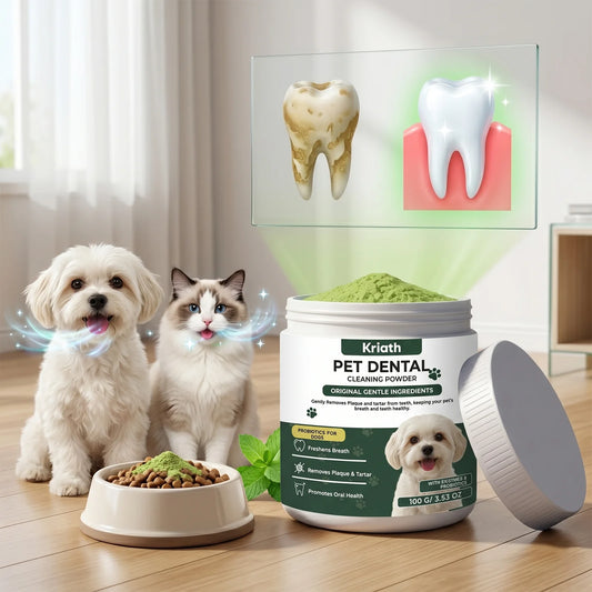 Natural Pet Dental Care Powder – Dog & Cat Breath Freshener, Plaque & Tartar Control, Enzyme Teeth Cleaning & Healthy Gum Support
