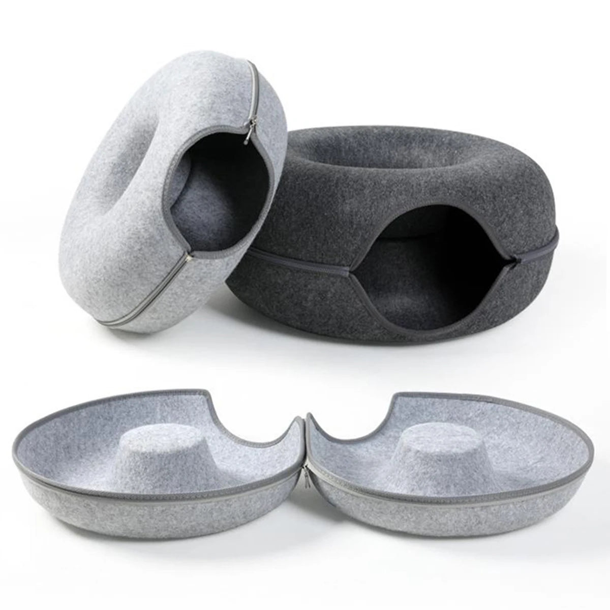 Round Cat Tunnel Bed, Felt Donut Nest & Scratcher for Kittens