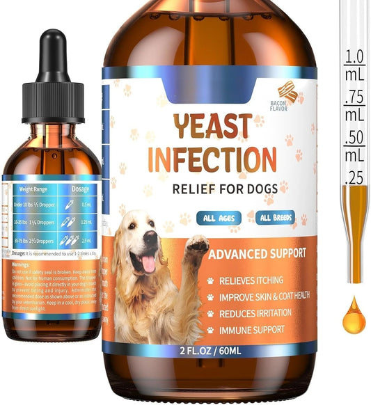 Natural Yeast Relief Drops for Dogs – 60ml Ear & Skin Comfort Allergy Support Supplement